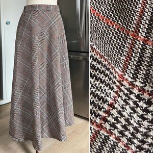 Handmade Houndstooth Glen Check Plaid A-Line Elastic Waist Modest Maxi Skirt